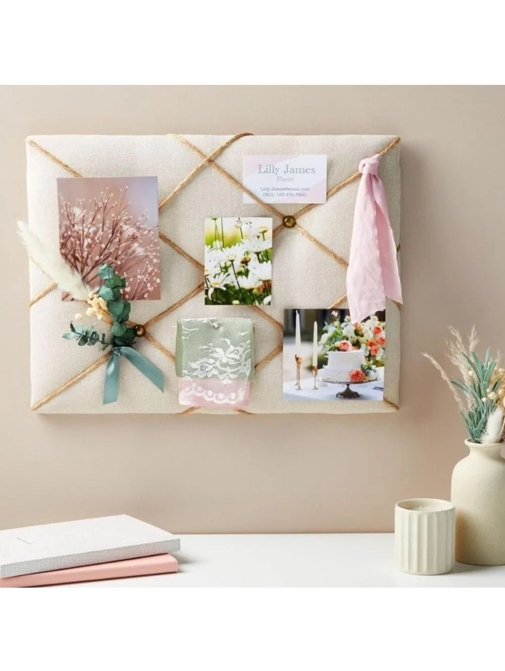 Farmlyn Creek NWT Button Tufted Canvas Bulletin Board Jute Detail Cream/Natural